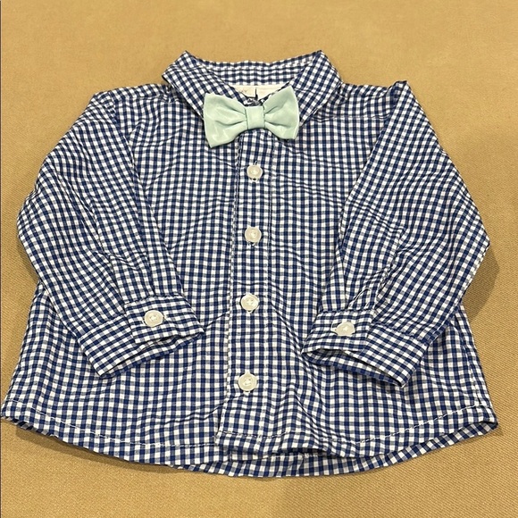Max & Molly Other - Max & Molly Blue Checkered Shirt with Bow Tie Infant Size 6 Months